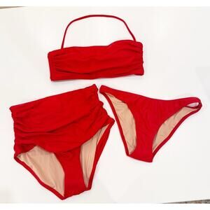 NWT J. Crew Bikini Top, Ruched High Waist, 1989 Bottom Sz Small Swimsuit New 3pc